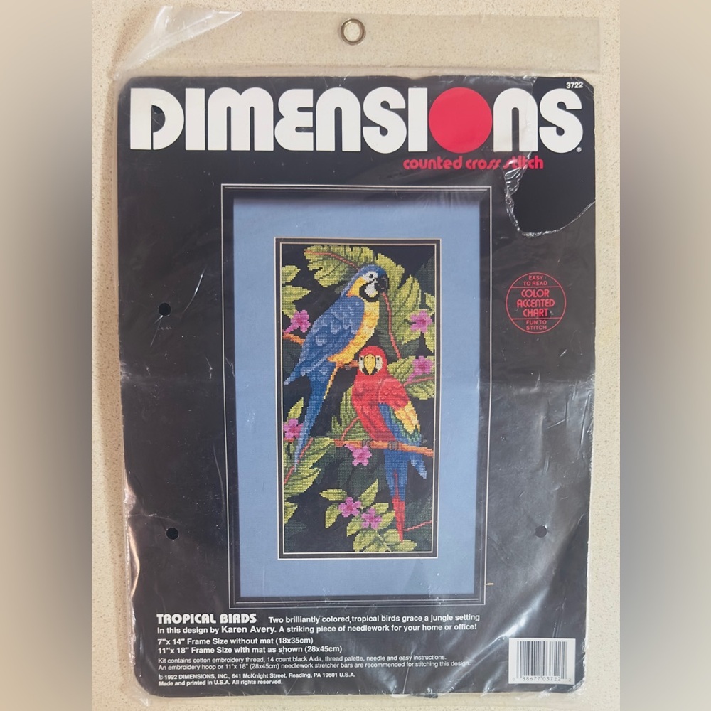Dimensions Tropical Birds Counted Cross Stitch Kit #3722; Year: 1992- Vintage